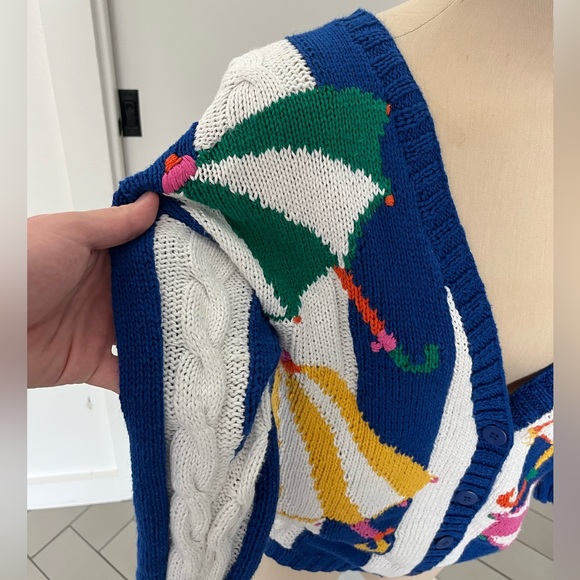 Vintage Picone Sport Umbrellas Cardigan Women M Hand Knitted Button Up - Picture 4 of 7